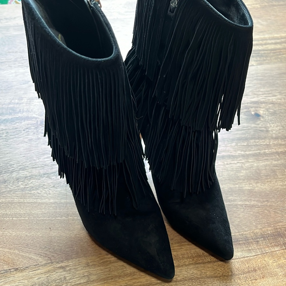 Sam Edelman Black Suede Fringe Boots